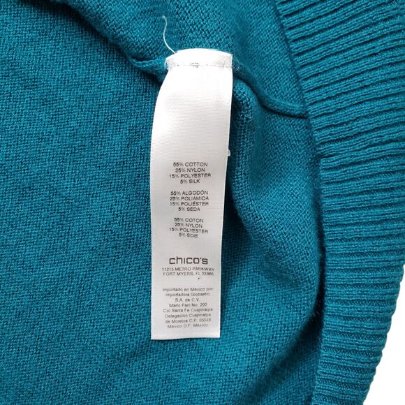 Chicos Knit Cardigan Sweater Womens XL 3 Open Front Teal - Picture 8 of 12